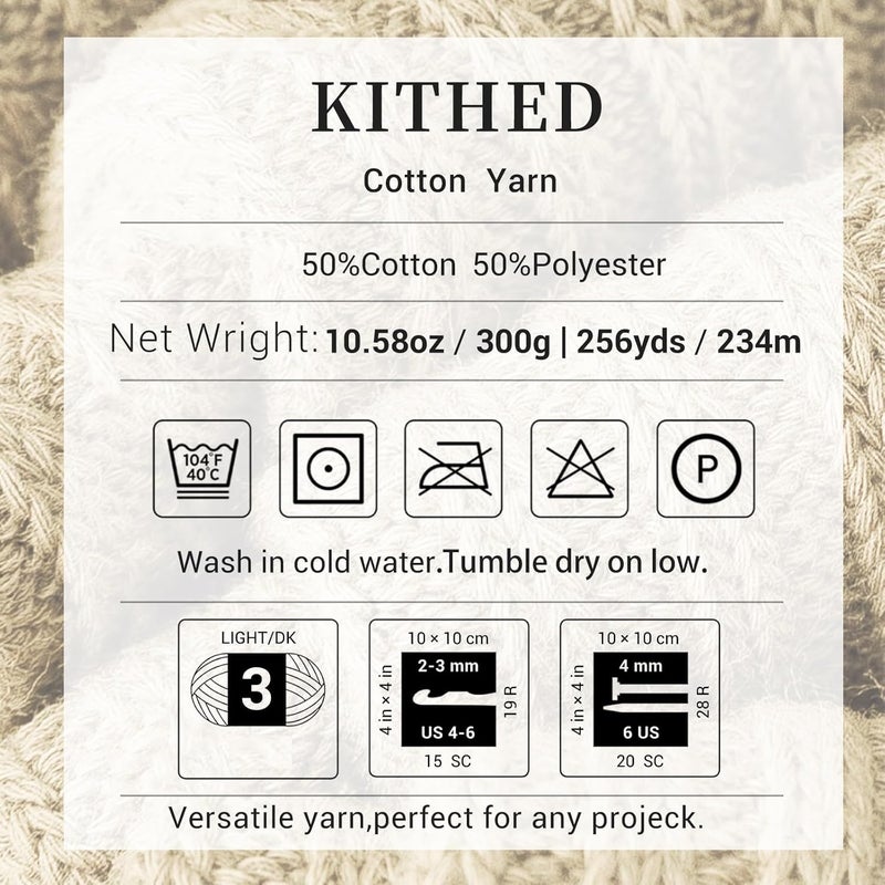 KITHED Cotton Yarn，10.5oz，526yard，3 Pack ，Soft Yarn for Crocheting and Knitting (13 Aqua) - Image 2